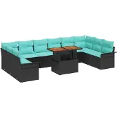 vidaXL Tuinbank Set 9 st Zwart Poly rattan