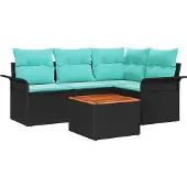 vidaXL Tuinbank Set 5 st 4-Aantal zitplaatsen Zwart en Turkoois