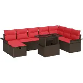 vidaXL Tuinbank Set 9 st Bruin poly rattan