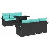 vidaXL Tuinbank Set 7 st Zwart [Synthetisch]: Poly Riet