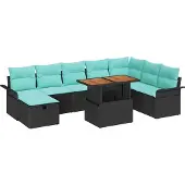 vidaXL Tuinbank Set 9 st Zwart poly rattan