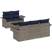 vidaXL Tuinbank Set 6 st Grijs en Marineblauw poly rattan