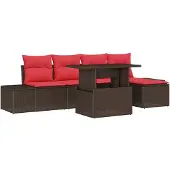 vidaXL Tuinbank Set 6 st Bruin en Rood poly rattan