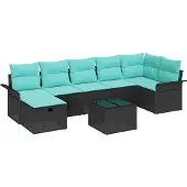 vidaXL Tuinbank Set 8 st Zwart en Turkoois poly rattan