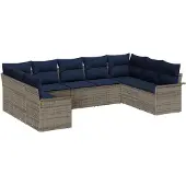 vidaXL Tuinbank Set met opslag 9 pcs Lichtgrijs poly rattan