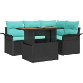 vidaXL Tuinbank Set 5 st Zwart en blauw