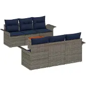 vidaXL Tuinbank Set 7 st 6-Aantal zitplaatsen Grijs en Marineblauw