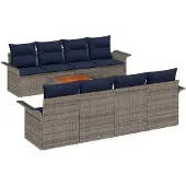 vidaXL Tuinbank Set 9 st 8-Aantal zitplaatsen Grijs en Marineblauw