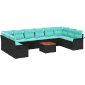 vidaXL Tuinset, 11 delen, 10 zitplaatsen, zwart en turquoise