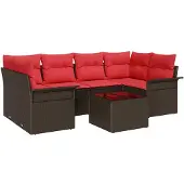 vidaXL Tuinbank Set 7 st Beige en Rood poly rattan
