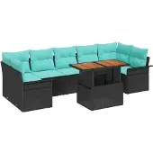 vidaXL Tuinbank Set 8 st Zwart en Blauw poly rattan