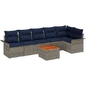 vidaXL Tuinset met 7 stukken, 6 zitplaatsen, grijs en marineblauw