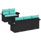 vidaXL Tuinbank Set 6 st Zwart en Turkoois poly rattan