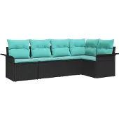 vidaXL Tuinbank Set 5 st Zwart poly rattan
