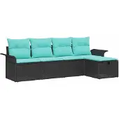 vidaXL Tuinbank Set 5 st Zwart en Turkoois poly rattan