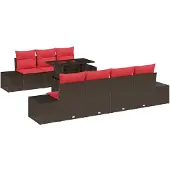 vidaXL Bankstel 8 st 7-Aantal zitplaatsen Bruin en Rood poly rattan