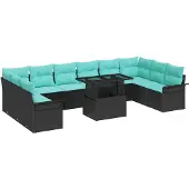 vidaXL Tuinbank Set 11 st Zwart Poly Riet