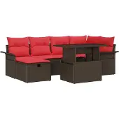 vidaXL Tuinset met 7 zitplaatsen, bruin, van polyrotan