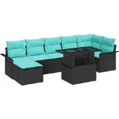 vidaXL Tuinbank Set 8 st Zwart [Synthetisch]: Poly Riet