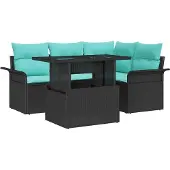 vidaXL Tuinbank Set 5 st Zwart [Synthetisch]: Poly Riet