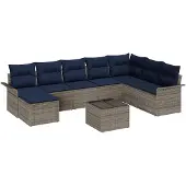 vidaXL Tuinbank Set 9 st Grijs Poly rattan