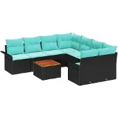 vidaXL Tuinset, 9 stuks, 8 zitplaatsen, zwart en turquoise