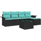vidaXL Tuinbank Set 6 st Zwart poly rattan