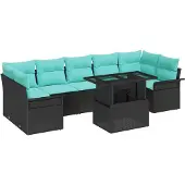 vidaXL Tuinbank Set 8 st Zwart [Synthetisch]: Poly Riet