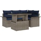 vidaXL Tuinbank Set 5 st Grijs [Synthetisch]: Poly Riet