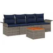 vidaXL Tuinbank Set 5 st 4-Aantal zitplaatsen Grijs en Marineblauw