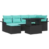 vidaXL Tuinbank Set 7 st Zwart [Synthetisch]: Poly Riet