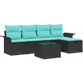 vidaXL Tuinbank Set 6 st Poly rattan