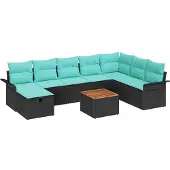 vidaXL Tuinset met 9 delen, zwart, van polyrotan