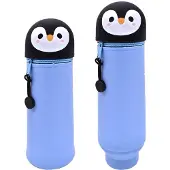 OEM Kunststof etui 2-in-1 met bureauhouder, blauw, pinguinmotief