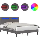 vidaXL Bedframe met LED-stripverlichting Grijs 140 x 190 cm Kunstleer