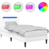 vidaXL Bedframe met LED-stripverlichting Wit 90 x 200 cm Kunstleer