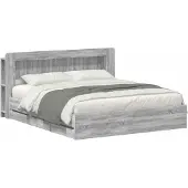 vidaXL Bedframe met opbergruimte en hoofdbord met lade Grijs Sonoma