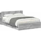 vidaXL Bedframe met opbergruimte en hoofdbord met lade Grijs Sonoma