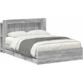 vidaXL Bedframe met opbergruimte en hoofdbord met lade Grijs Sonoma
