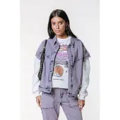 Colourful Rebel Vive Acid Wash Denim Gilet- XL