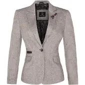 TruClothing Dames Tweed jaren 1920 visgraat lichtgrijze blazer