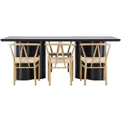 Ebuy24 Olivia eethoek tafel 100x210cm en 6 stoelen met armleuningen stapelbaar zwart.