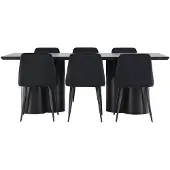 Ebuy24 Olivia eethoek tafel 100x210cm en 6 velours stoelen zwart.