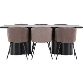 Ebuy24 Olivia eethoek tafel 100x210cm en 6 fluwelen stoelen met armleuningen zwart.