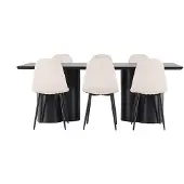 Ebuy24 Olivia eethoek tafel 100x210cm en 6 velours stoelen zwart.