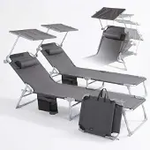 Arebos Set 2 Ligstoel Opvouwbaar Zonnescherm Kussen 120kg Antraciet Tuin Patio Home