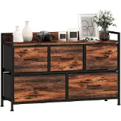 HOMCOM -Kommode-Polyester, Stahl-98L x 29B x 63H cm-Rustikal-Braun
