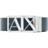 Armani Exchange Heren Gladde leren riem met marineblauwe gesp met logo (OSFA), Leer, Casual XM002664AF22854MB349