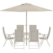Ebuy24 Brekki tuinmeubelset parasol, tafel 90x150cm 6 stoelen beige.