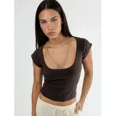 Busem Slim Fit Ribbel U-Hals Blouse